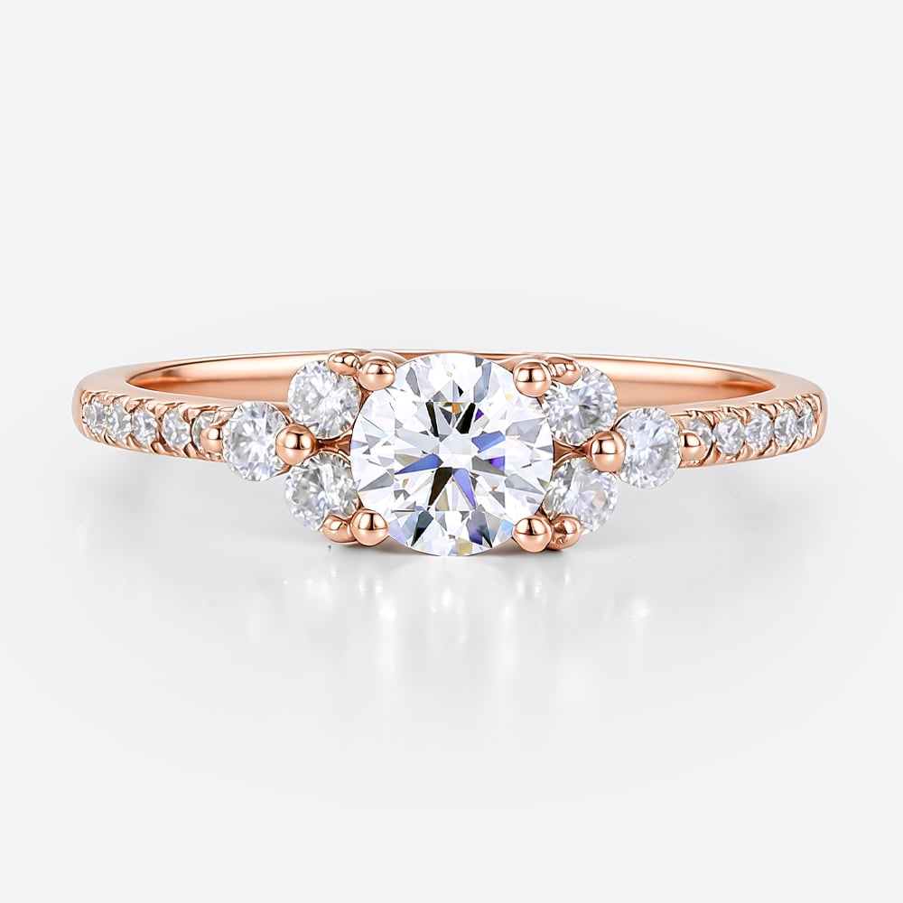 Rose Gold Ring 0.5ct Round Cut Pavé Cluster Lab Diamond Ring