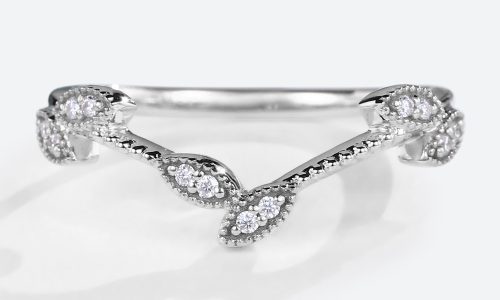 White Gold Diamond Curved Wedding Band Stacked Wedding Rings Leaf Simple Ring (1)