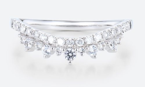 White Gold Diamond & White Sapphire Curved Wedding Band Unique Stackable Wedding Rings For Women (1)