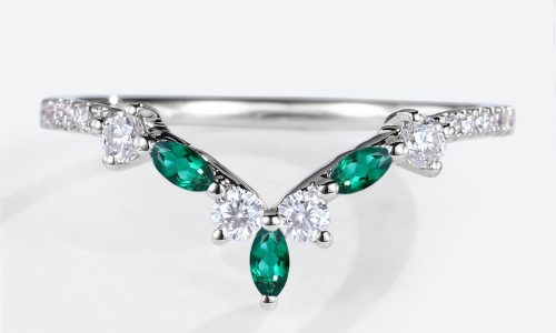 White Gold Marquise Cut Emerald Rings Half Eternity Curved Wedding Band Vintage Engagement Rings (1)