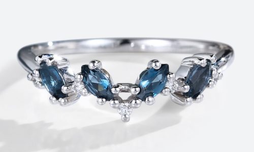 White Gold Marquise Cut London Blue Topaz Curved Wedding Band Unique Stackable Wedding Rings (1)