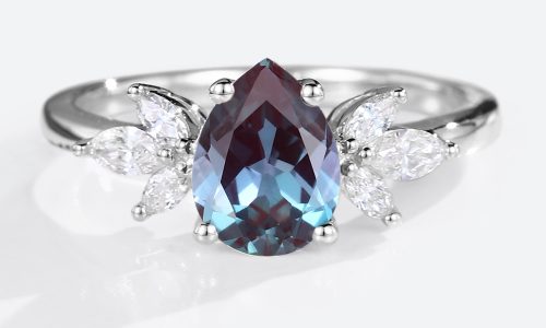 White Gold Pear Shaped Lab Alexandrite Rings Simple Vintage Engagement Rings (1)