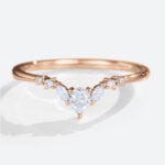 14k Gold Moissanite Ring Rose Gold Curved Wedding Band Women