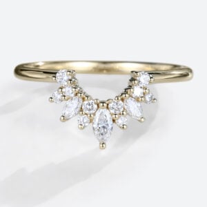 Curved Lab Created Diamond Rings​ 0.25ct Marquise Cut Wedding Band in Yellow Gold