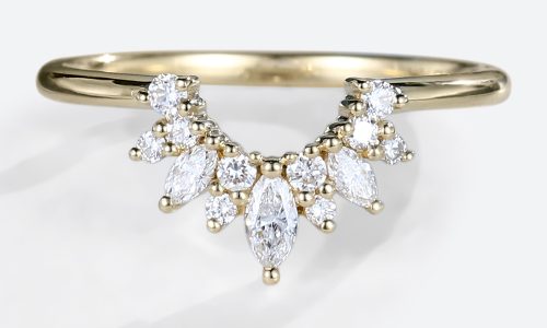 Curved Lab Created Diamond Rings​ 0.25ct Marquise Cut Wedding Band in Yellow Gold