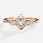 Rose Gold Unique Aquamarine and Pearl Vintage Engagement Ring