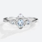 White Gold Unique Aquamarine and Pearl Vintage Engagement Ring