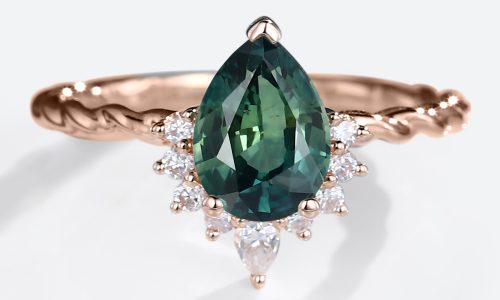 14K Rose Gold Pear Shaped Green Blue Sapphire Twisted Engagement Ring (1)