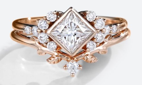 14K Rose Gold Princess Cut Lab Grown Diamond Engagement Ring Set (1) 14K Rose Gold Princess Cut Lab Grown Diamond Engagement Ring Set (1)