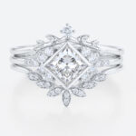 Princess Cut Lab Grown Diamond Leaf Wedding Ring Set