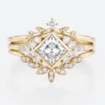 Princess Cut Lab Grown Diamond Leaf Wedding Ring Set