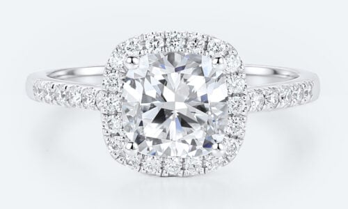 White Gold Cushion Cut Lab Grown Diamond Halo Engagement Ring
