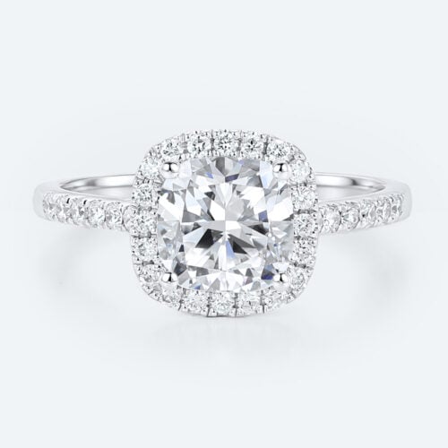 White Gold Cushion Cut Lab Grown Diamond Halo Engagement Ring