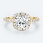 Yellow Gold Cushion Cut Lab Grown Diamond Halo Engagement Ring
