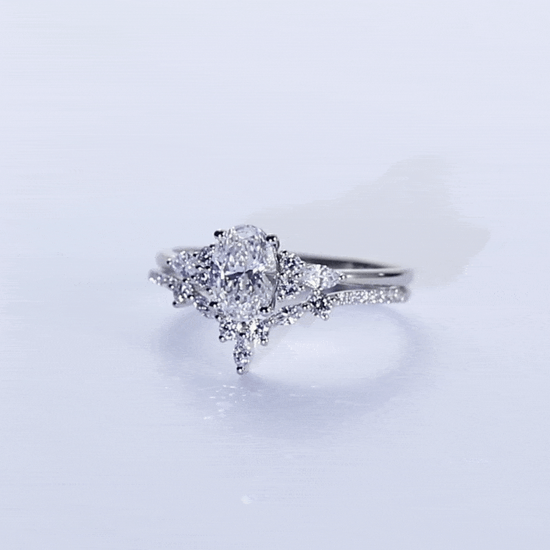 White Gold Oval Lab Diamond Engagement Ring Set Curved Ring