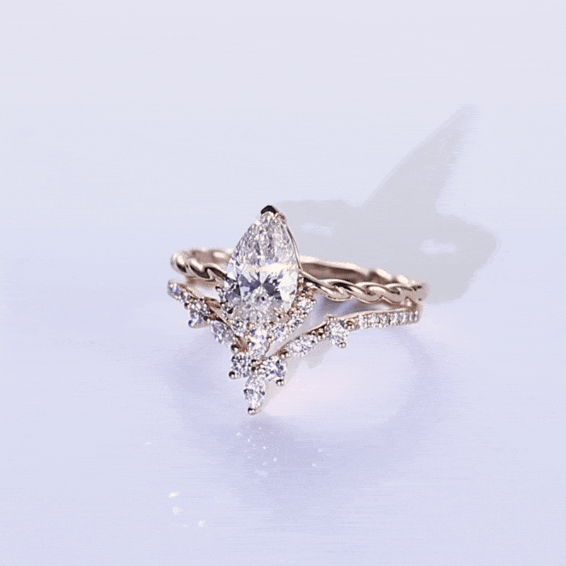 Rose Gold 1 Carat Pear Shaped Lab Diamond Full Eternity Twisted Engagement Ring Set