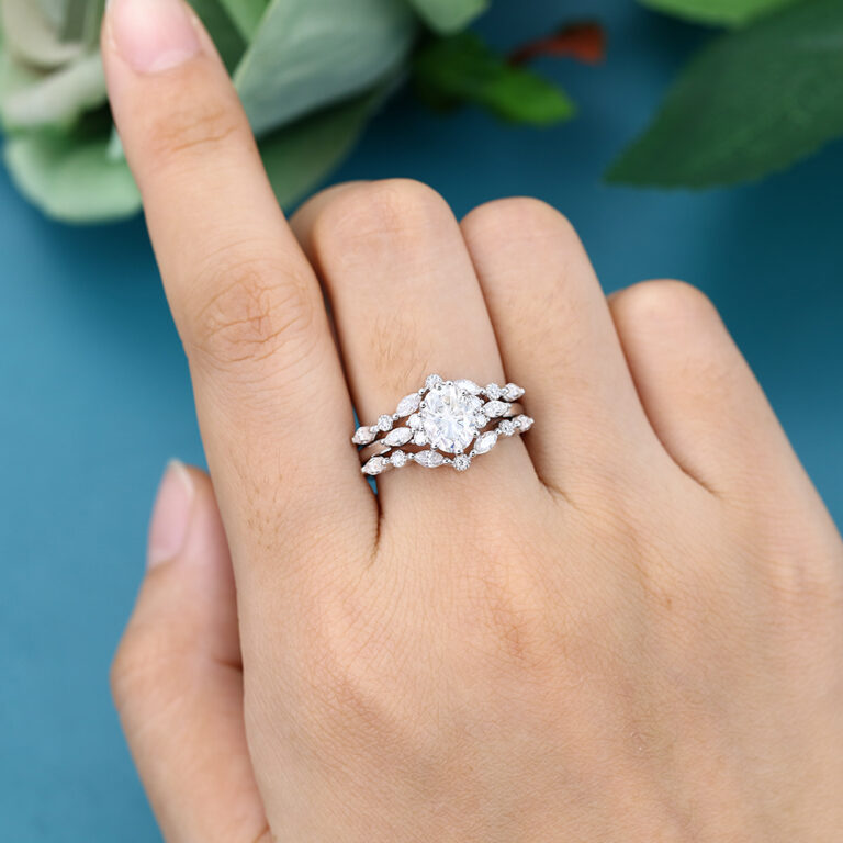 Unique Princess Cut Lab Grown Diamond White Gold Diamond Cluster Bridal