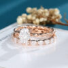 LisaJewelryUS Oval Cut Lab Grown Diamond Rose Gold Solitaire Engagement Ring Set 4