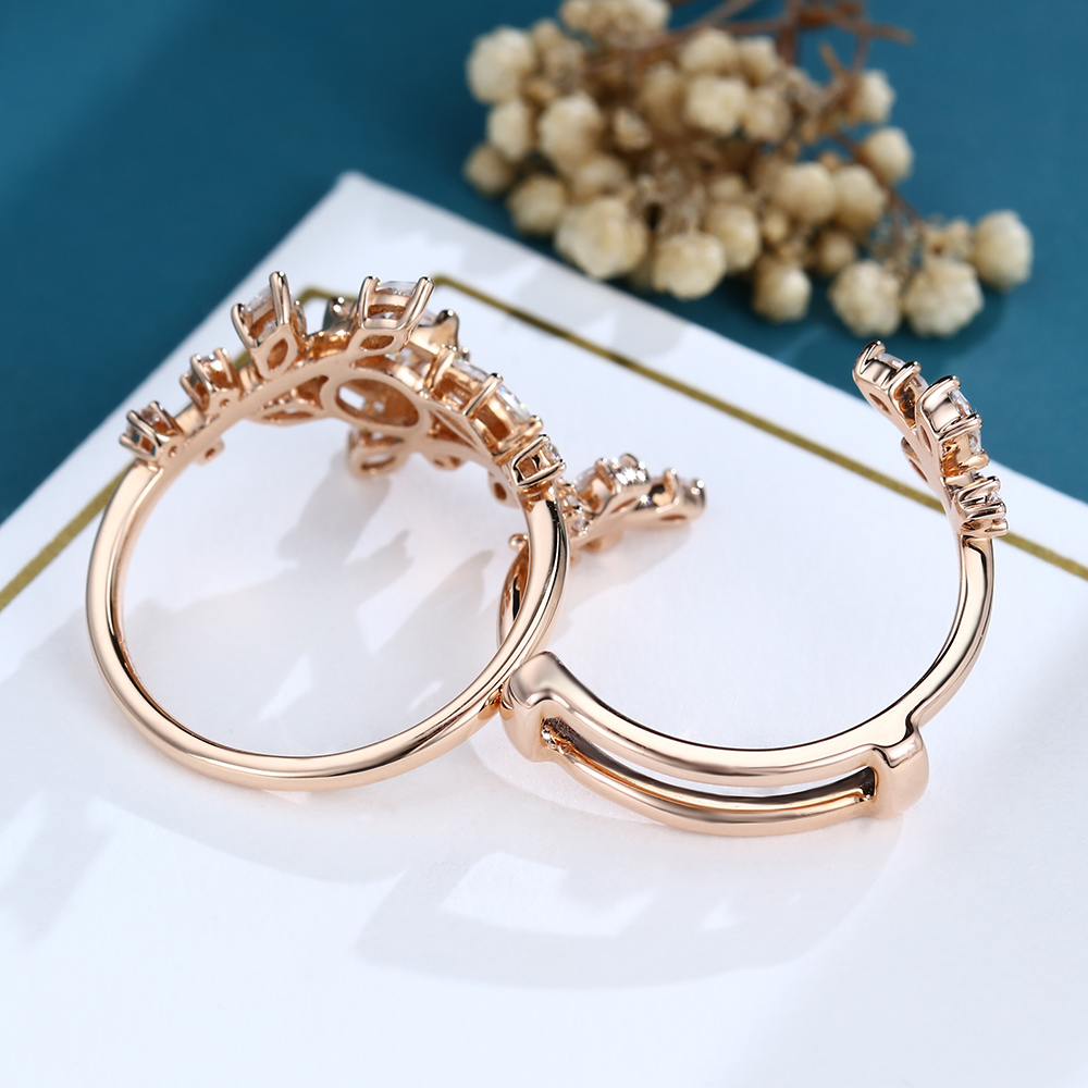 LisaJewelryUS Rose Gold Lab Diamond Leaf Engagement Ring Set 5