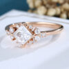LisaJewelryUS Unique Princess Cut Lab Grown Diamond Cluster Rose Gold Engagement Ring 2