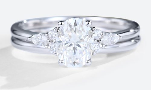 LisaJewelryUS White Gold 1.5 CT Oval Lab Grown Diamond Engagement Ring Set (1)