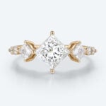 Unique Princess Cut Lab Grown Diamond Yellow Gold Engagement Ring
