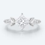 Unique Princess Cut Lab Grown Diamond White Gold Engagement Ring