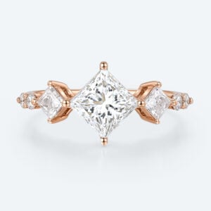 Unique Princess Cut Lab Grown Diamond Rose Gold Engagement Ring