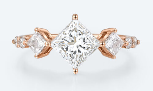 Unique Princess Cut Lab Grown Diamond Rose Gold Engagement Ring