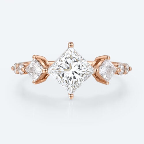 Unique Princess Cut Lab Grown Diamond Rose Gold Engagement Ring
