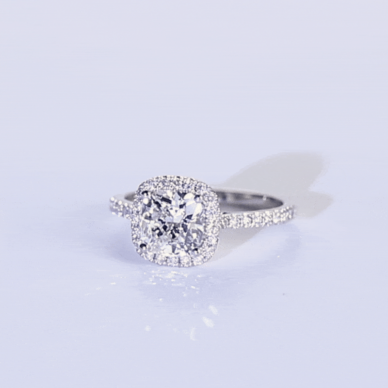 White Gold Cushion Cut Lab Grown Diamond Halo Engagement Ring