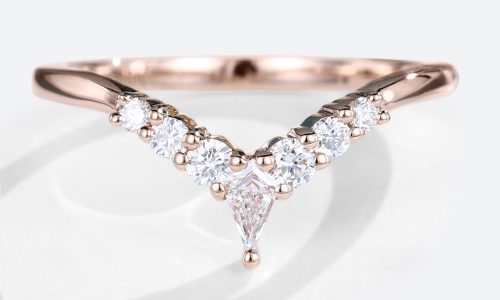 Rose Gold Kite Shaped Moissanite Curved Wedding Band Moissanite Stacked Wedding Rings (1)