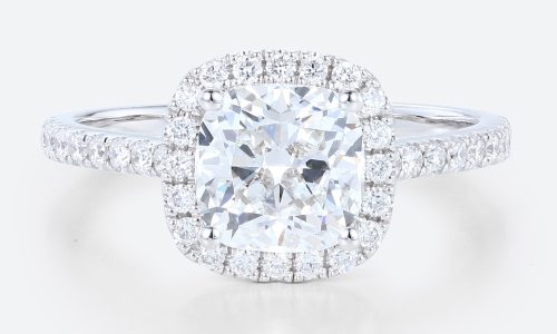 White Gold Cushion Cut Lab Grown Diamond Halo Engagement Ring (1)