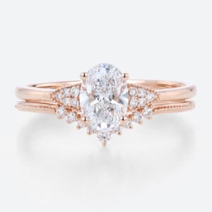 Vintage Oval Cut Lab Diamond Ring Set in 14k Rose Gold