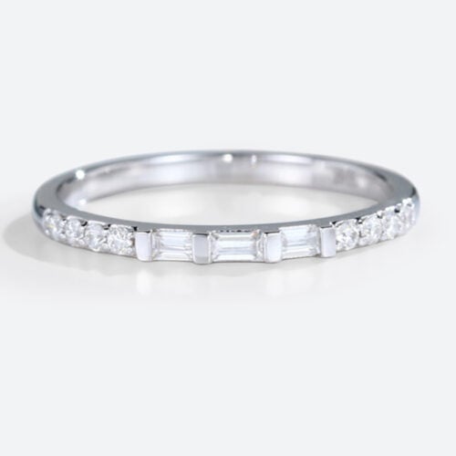 Half Eternity Wedding Band 0.25ct Baguette Cut Moissanite Rings in White Gold