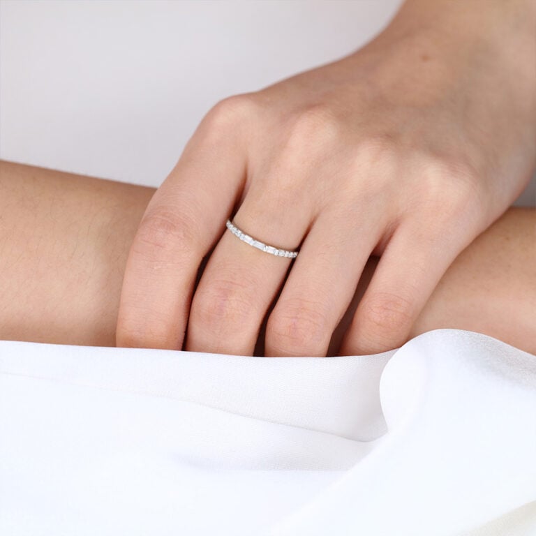Half Eternity Wedding Band 0.25ct Baguette Cut Moissanite Rings in White Gold