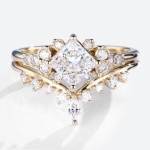 1ct Diamond Ring Princess Cut Lab Diamond Engagement Rings Set in yellow gold