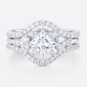 2PCS White Gold Princess Cut Lab Grown Diamond Ring Bridal Set