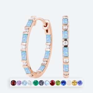 Baguette & Round Cut Birthstone Earring Vintage Glamour Circle Huggie Earrings