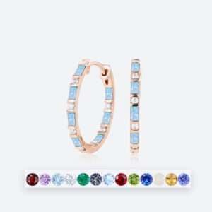 Baguette & Round Cut Birthstone Earring Vintage Glamour Circle Huggie Earrings