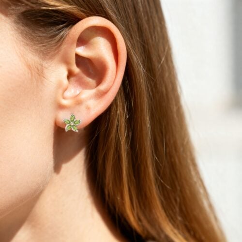 Marquise Cut Birthstone Floral Earring Stud Earrings with Petal Design