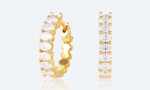 Oval Cut Lab Diamond Chic Design Hoop Earrings Dainty Thick Fashion Huggies Earrings