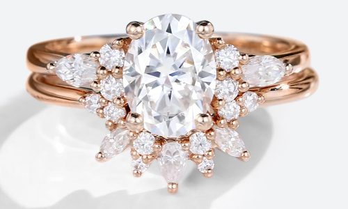 Rose Gold 1.5CT Oval Cut Lab Grown Diamond Engagement Ring Set (1)