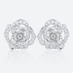 Round Cut Lab Diamond Floral Stud Earrings Blooming Camellia Earrings