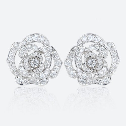 Round Cut Lab Diamond Floral Stud Earrings Blooming Camellia Earrings