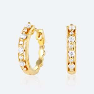 Round Cut Lab Diamond Refined Style Hoop Earrings Milgrain Hinged Clicker Earrings