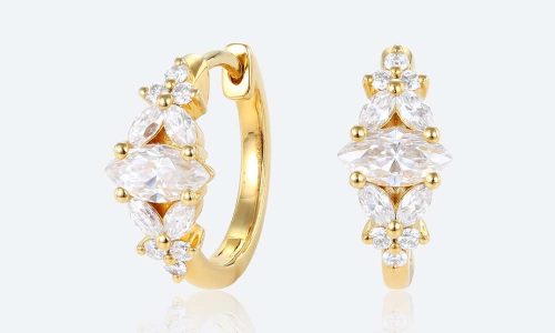 Round & Marquise Cut Lab Diamond Floral Hoop Earrings Timeless Earrings