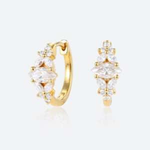 Perfect Jewelry Gift - Round & Marquise Cut Lab Diamond Floral Hoop Earrings Timeless Earrings