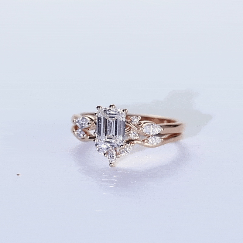 Rose Gold 1CT Emerald Cut Lab Diamond Engagement Ring Set