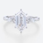 Elongated Hexagon Cut Lab Grown Diamond White Gold Engagement Ring